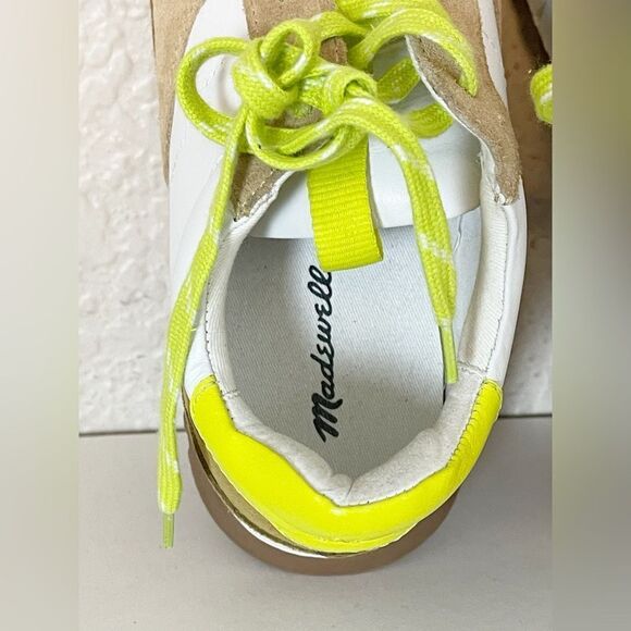 Madewell Kickoff Trainer Sneaker in Luminary Citron leather and tan suede 7.5 - Picture 12 of 16